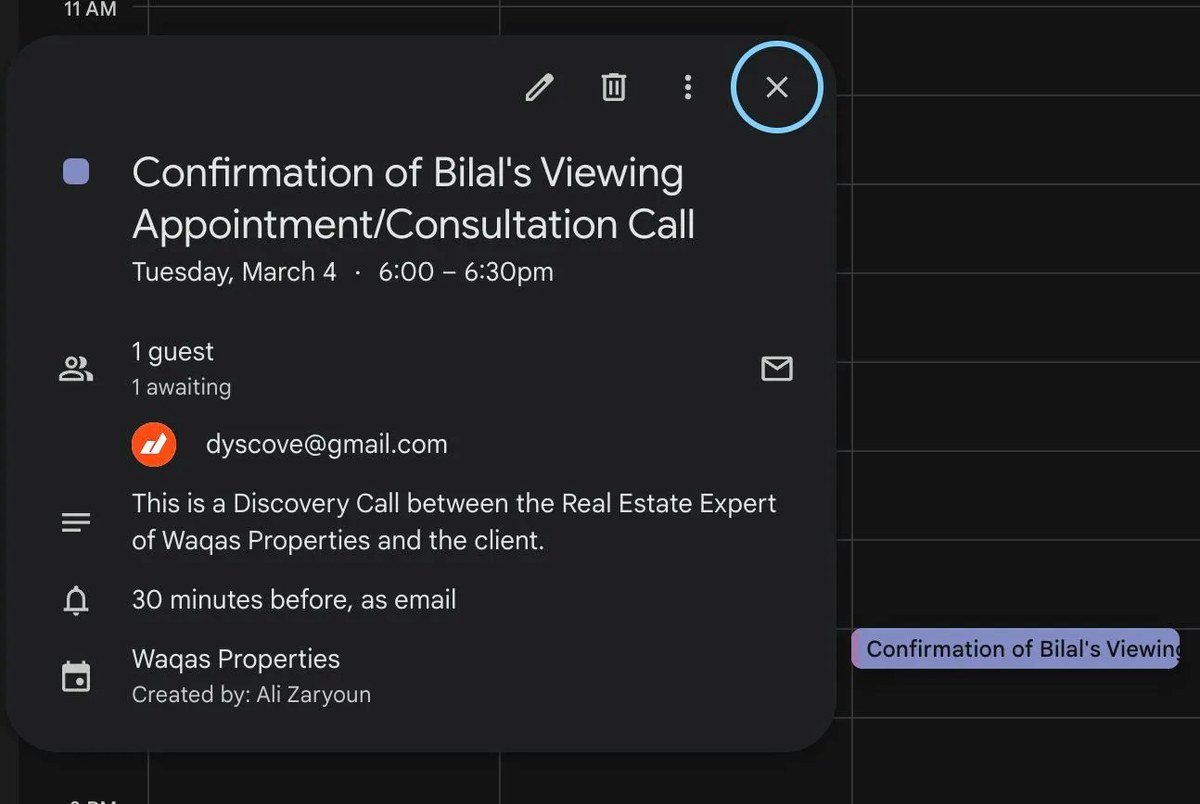Google Calendar Event Evidence